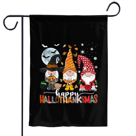 Happy Hallothanksmas Gnomes Lover Halloween Garden Flags