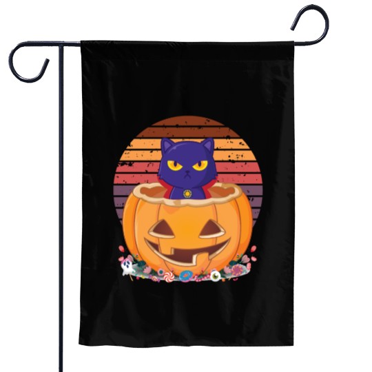 Cat Watching Sunset, Halloween Costume Vintage Garden Flags