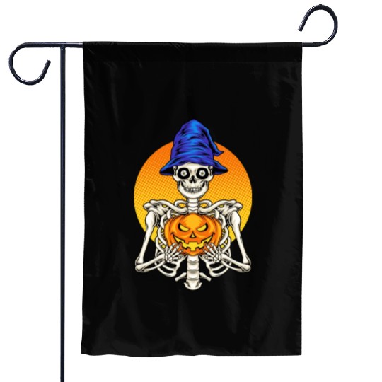 Skeleton Wizard With Scary Pumpkin - Halloween Garden Flags