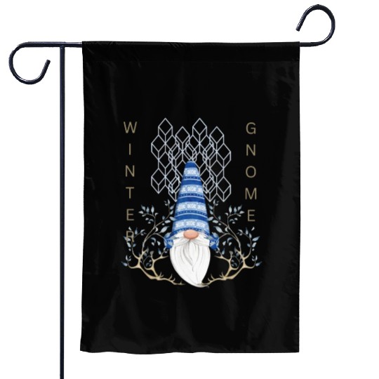 Winter Gnomes Geometric Blue Leafs Garden Flags