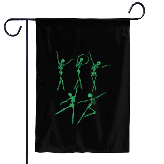 Green Dancing Skeleton Garden Flags