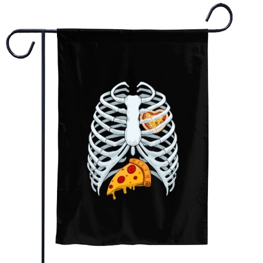 Funny PIzza Skeleton Rib Cage Halloween Costume Garden Flags