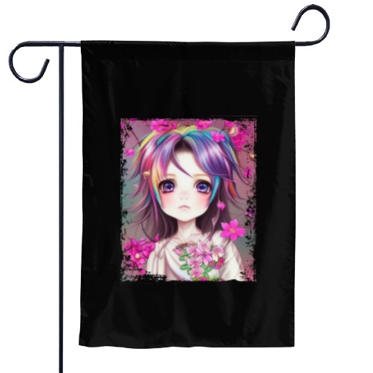 Anime Kawaii Chibi Girl Flowers Blossoms Gift Garden Flags