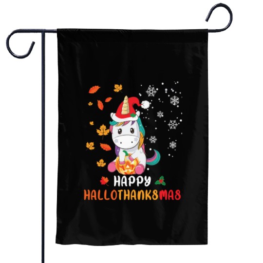 Unicorn Lover Halloween Happy Hallothanksmas Garden Flags