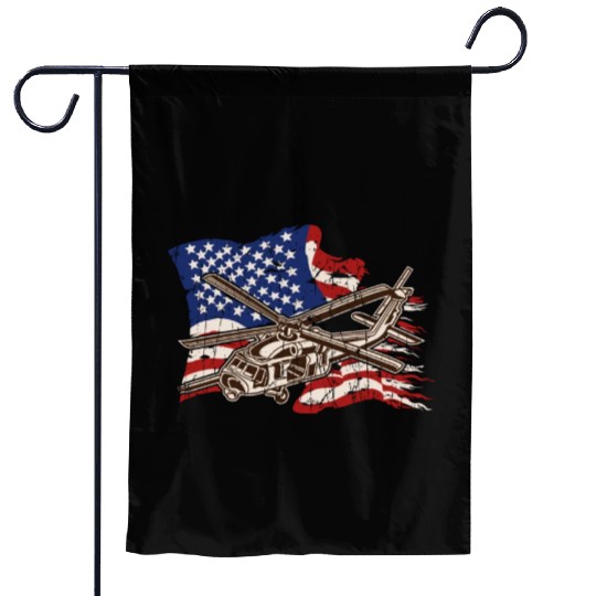 Helicopter with american flag background - chopper Garden Flags