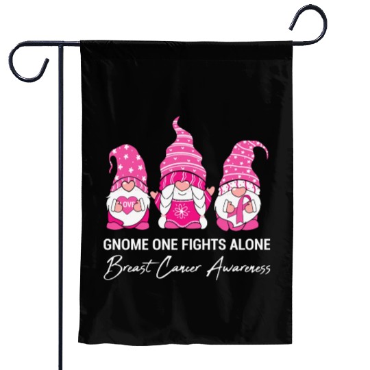 Gnome One Fights Alone Breast Cancer Awareness Garden Flags