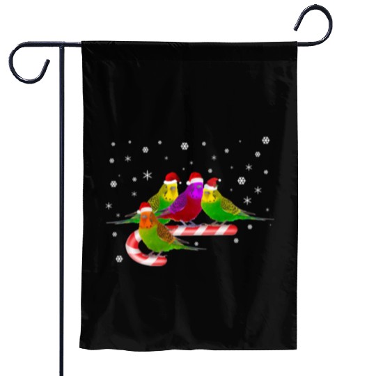 Santa Claus Budgies on Christmas Candy Cane Garden Flags
