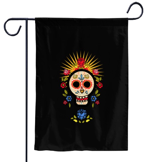 Vingtage Rock Skull Rose Floral Garden Flags