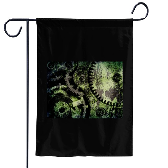 Clock Mechanism Copper Oxide Steampunk Abstract Garden Flags