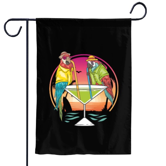 Parrots Drinking Margarita Hawaiian Birds Gift Garden Flags