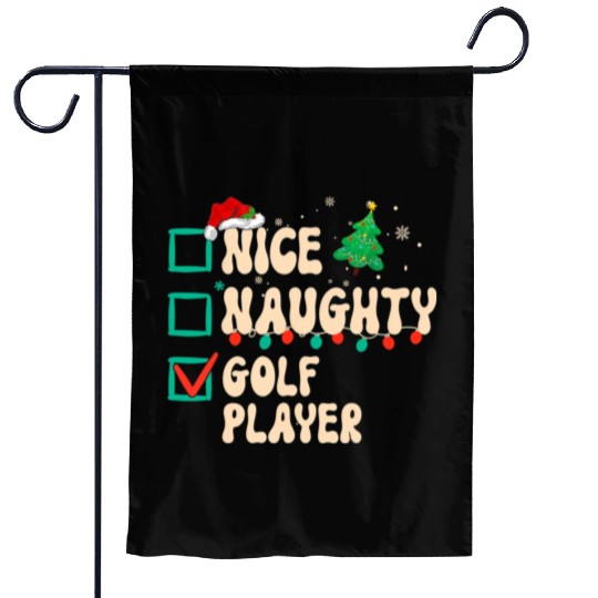 Nice Naughty Golf Player Christmas List Santa Garden Flags