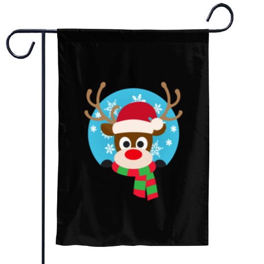 Cute Rudolph Red-Nosed Reindeer Christmas Design Garden Flags