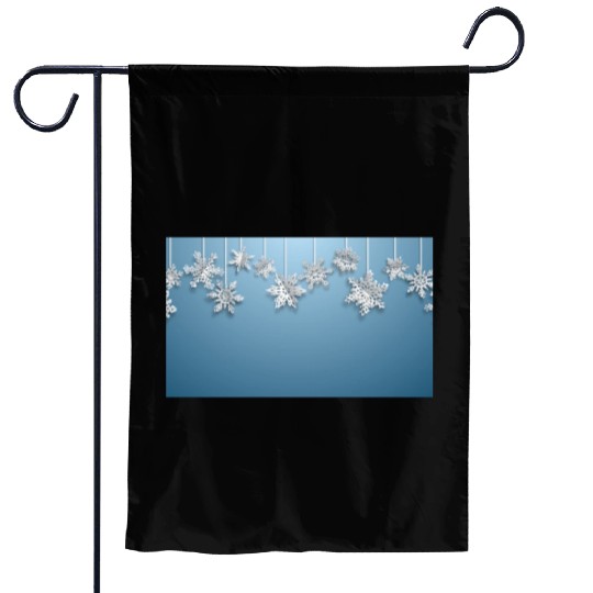Elegant Hanging Snowflakes Light Blue Garden Flags