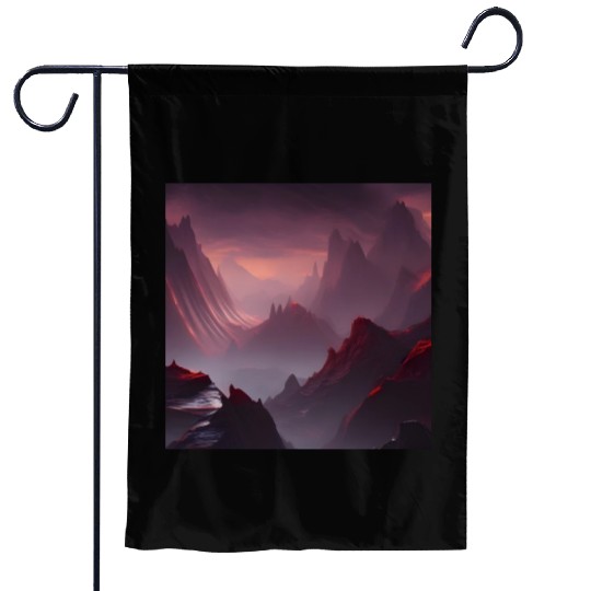 Lonely Red Mountains on an Alien Planet Abstract Garden Flags