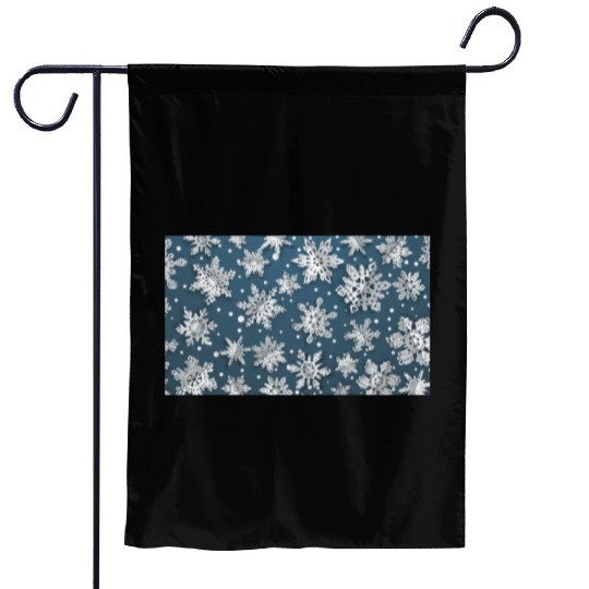 Modern Snowflakes Pattern Blue Garden Flags