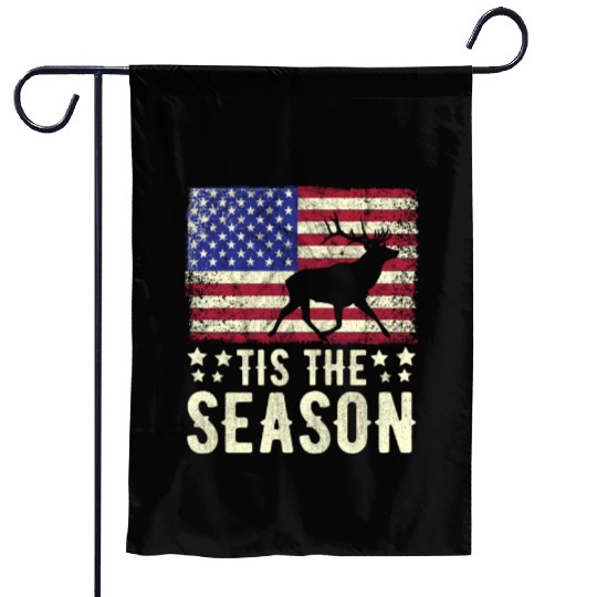 Tis The Season Retro American Flag Dear Hunting Garden Flags