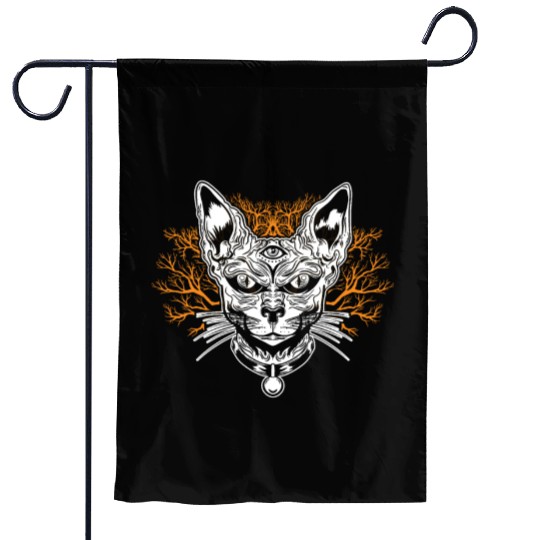 Goth Cat Concert Festivals Black Heavy Death Metal Garden Flags