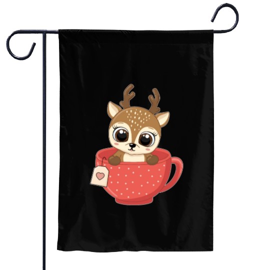 Girls Baby reindeer in cup Christmas kid gifts Garden Flags