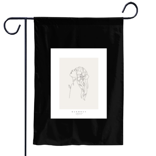 beige minimalist woman line art Garden Flags