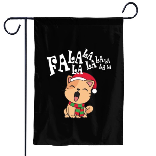 Cute Christmas Cat Singing Fa la la la Song Garden Flags
