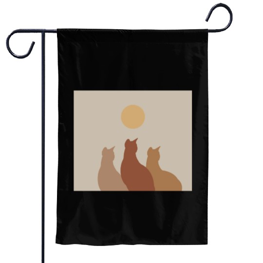 Abstract Boho Cats Relaxed Aesthetic Beige Minimal Garden Flags