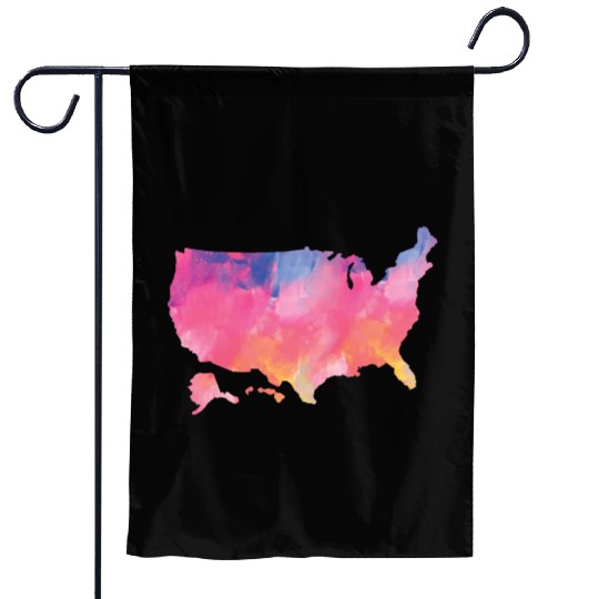 USA Map Watercolor Art America Garden Flags