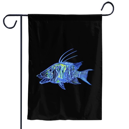 Neon blue green hogfish - funky fish designs Garden Flags