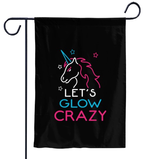 Retro Neon Unicorn Dabbing Let's Glow Crazy 80s Pa Garden Flags