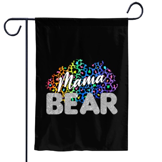 Mama Bear Leopard Silver Glitter Garden Flags