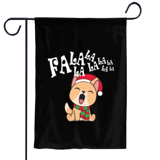 Cute Christmas Dog Singing Fa la la la Song Garden Flags