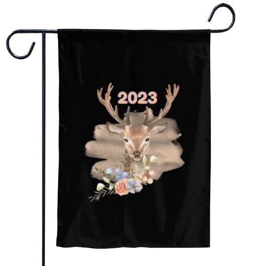 Brown Beige Watercolor Illustrated Deer Garden Flags
