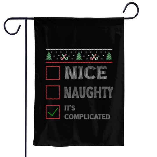 Nice Naughty It's Complicated Christmas List Santa Garden Flags