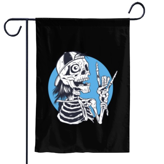 Skeleton rock and roll cartoon Garden Flags