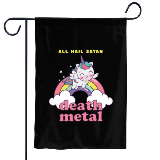 Unicorn On Cloud Death Metal Garden Flags