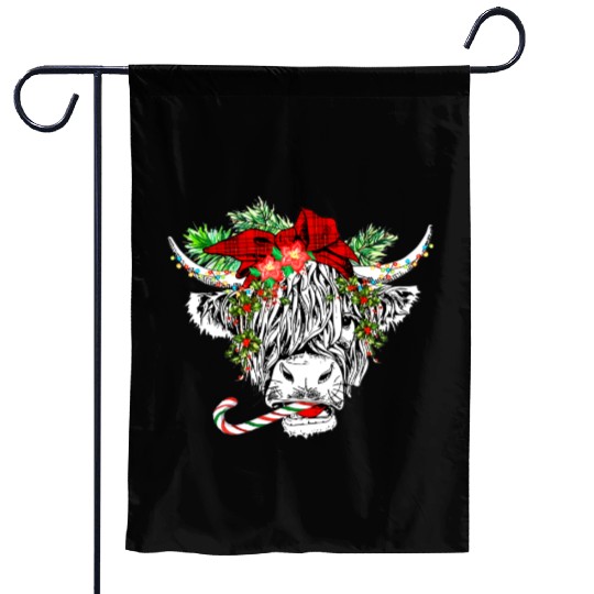 Christmas Highland Cow Merry Christmas Garden Flags