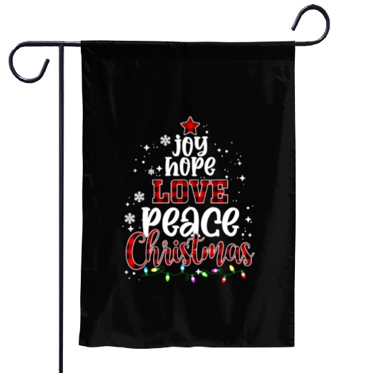 Joy Hope Love Peace Christmas Red Buffalo Plaid Garden Flags