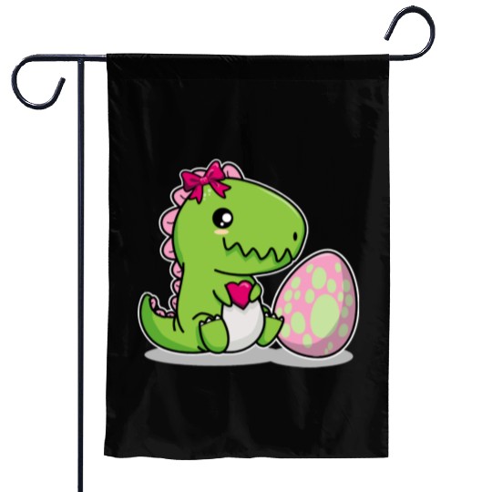 Big sister Cute dino with egg siblings boy girl Garden Flags