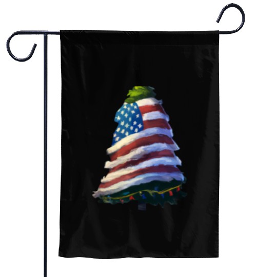 Patriotic Christmas Tree Wrapped In US Flag Garden Flags