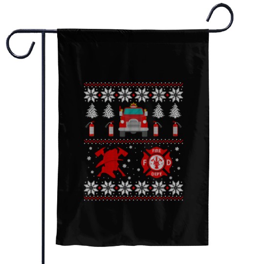Firemen Firefighter Christmas Ugly Xmas Sweater Garden Flags