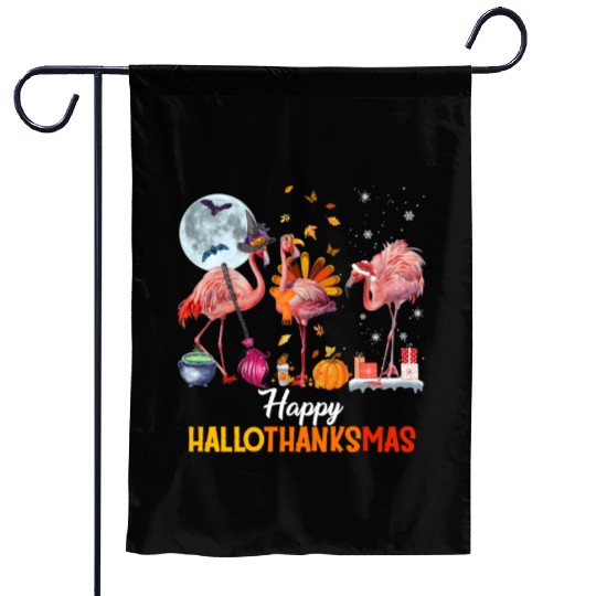 Flamingo Halloween And Merry Christmas Happy Garden Flags