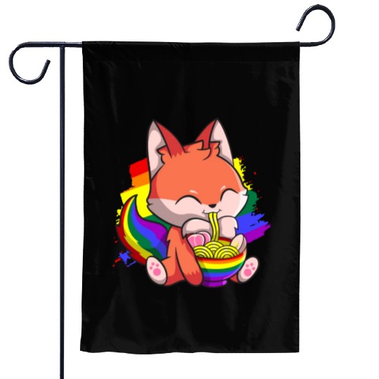 Gay Pride Kawaii Fox Ramen Noodles Rainbow Flag Garden Flags