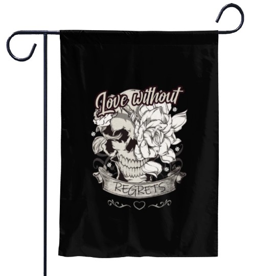 Love With No Regrets Skull With Roses Gift Garden Flags
