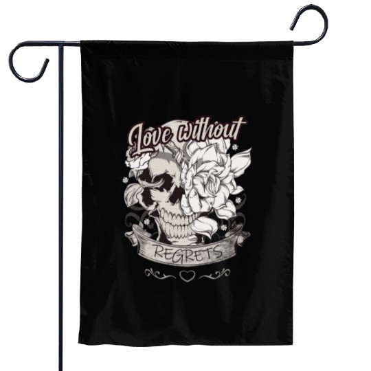 Love With No Regrets Skull With Roses Gift Garden Flags