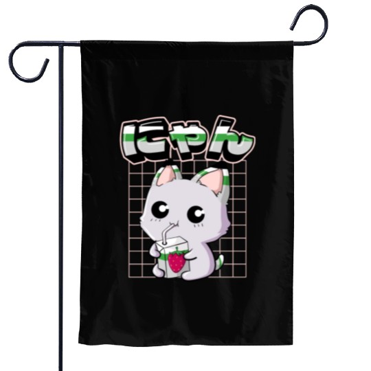 Demiromantic Pride Kawaii Cat Strawberry Milk Garden Flags