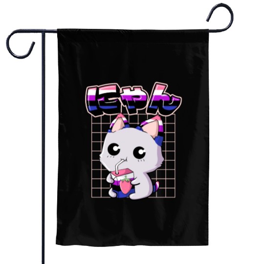 Genderfluid Pride Kawaii Cat Strawberry Milk Garden Flags