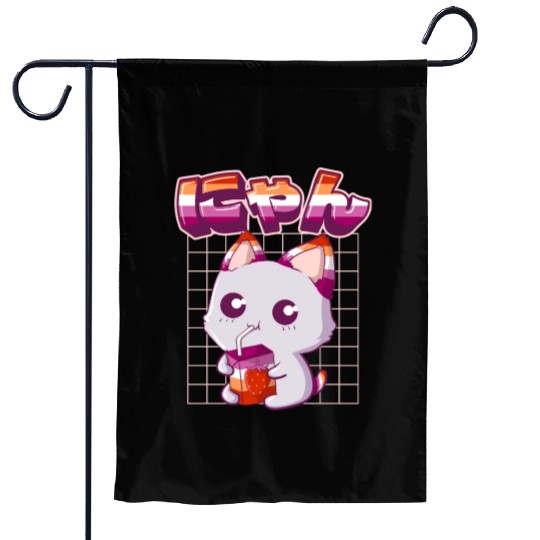 Lesbian Pride Gay Kawaii Cat Strawberry Milk Lesbi Garden Flags