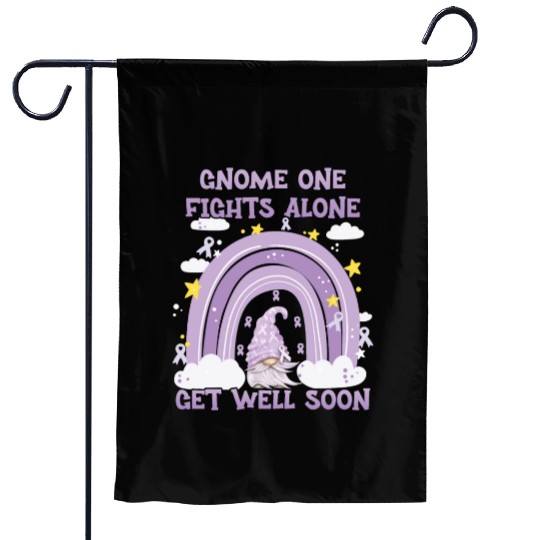 Gnome One Fights Alone Lavender | Fight The Cancer Garden Flags