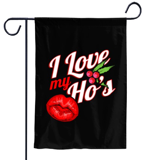 I Love My Ho's Kissing Mouth Mistletoe Christmas Garden Flags
