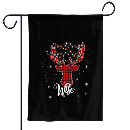 Christmas Pajamas Buffalo Plaid Deer Lights Wife Garden Flags