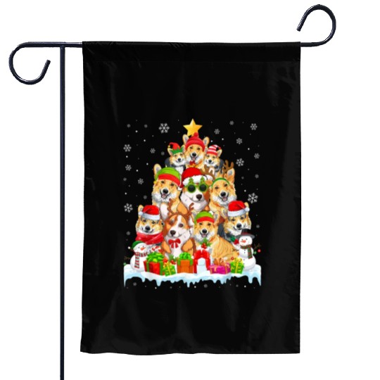 Cool Corgi Tree Christmas Lights Dog Lover Garden Flags